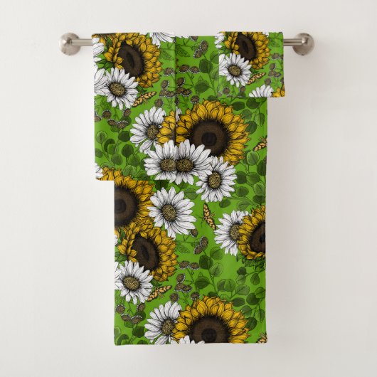 Zonnebloemen, dagboeien, zomertuin bad handdoek (Insitu)