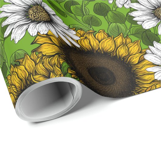 Zonnebloemen, dagboeien, zomertuin cadeaupapier (Rol Hoek)