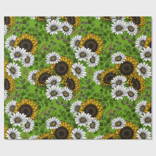 Zonnebloemen, dagboeien, zomertuin cadeaupapier (Vlak)