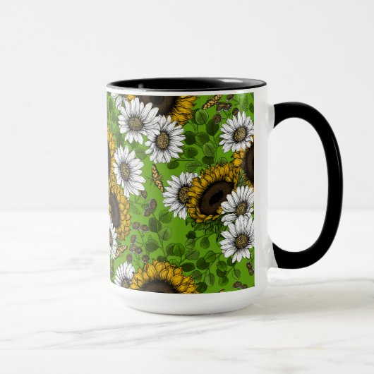 Zonnebloemen, dagboeien, zomertuin mok (Rechts)