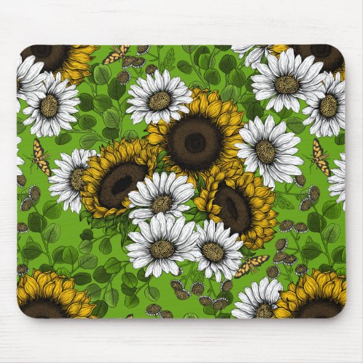 Zonnebloemen, dagboeien, zomertuin muismat (Voorkant)