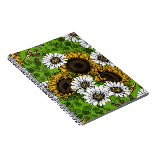 Zonnebloemen, dagboeien, zomertuin notitieboek (Rechterzijde)