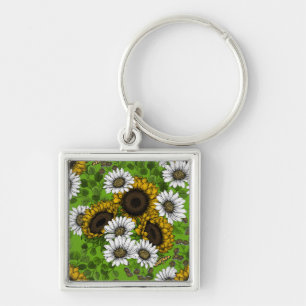 Zonnebloemen, dagboeien, zomertuin sleutelhanger