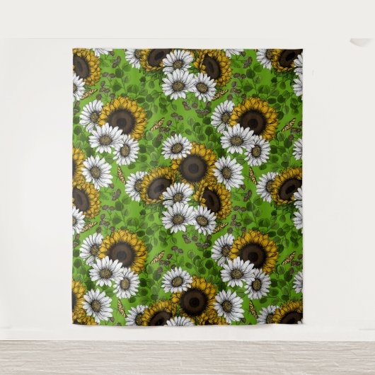 Zonnebloemen, dagboeien, zomertuin wandkleed (Voorkant)