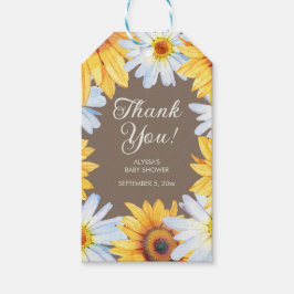 Zonnebloemen Daisies Baby shower dank u Cadeaulabel