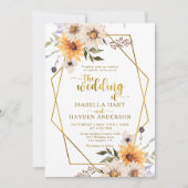 Zonnebloemen Daisies Herfst Bloemen Goud Lijst bru Kaart (Voorkant)