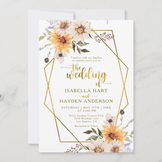 Zonnebloemen Daisies Herfst Bloemen Goud Lijst bru Kaart (Voorkant)