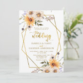 Zonnebloemen Daisies Herfst Bloemen Goud Lijst bru Kaart (Staand voorkant)