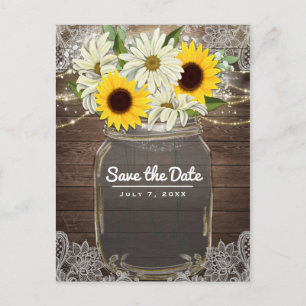 Zonnebloemen Daisies Mason Jar Sparkle Save the Da Aankondigingskaart