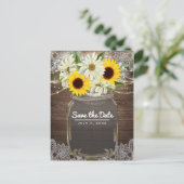 Zonnebloemen Daisies Mason Jar Sparkle Save the Da Aankondigingskaart (Staand voorkant)