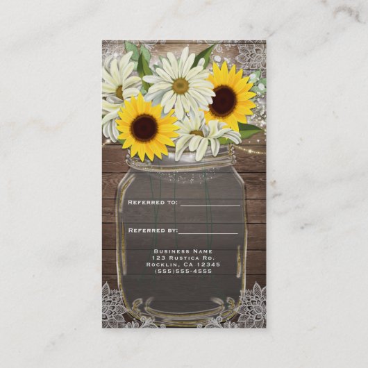 Zonnebloemen & Daisies Mason Jar Verwijs een vrien Aanbevelingskaartje (Achterkant)