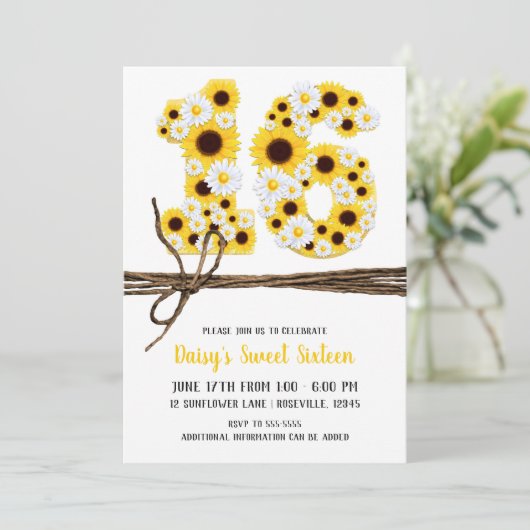 Zonnebloemen & Daisies ZESTIEN 16 Verjaardagsfeest Kaart (Staand voorkant)