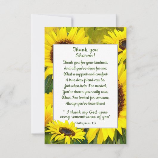 Zonnebloemen Dank je Christelijke vriend Bedankkaart (Voorkant)