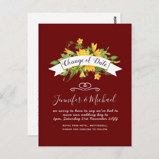 Zonnebloemen Datum Uitstel plannen Opmerking Briefkaart (Voorkant / Achterkant)