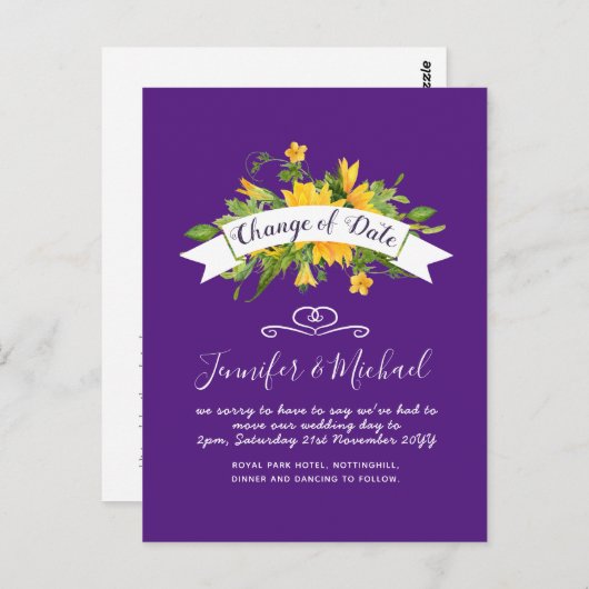 Zonnebloemen Datum Uitstel plannen Opmerking Briefkaart (Voorkant / Achterkant)