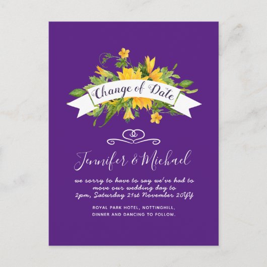 Zonnebloemen Datum Uitstel plannen Opmerking Briefkaart (Voorkant)