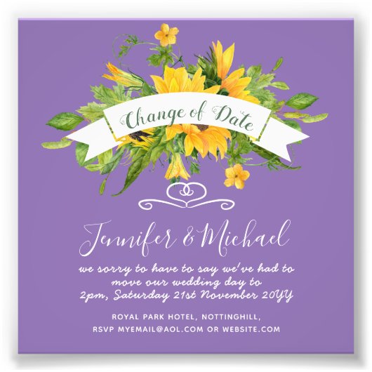 Zonnebloemen Datum Uitstel plannen Opmerking Foto Afdruk (Voorkant)