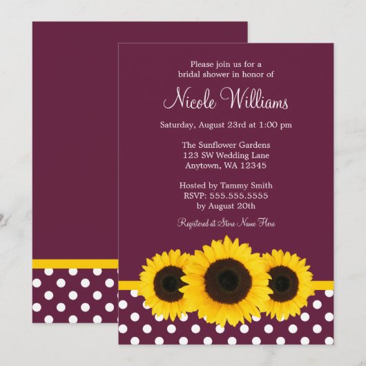 Zonnebloemen Deep Mulberry Polka Dot Vrijgezellenf Kaart (Voorkant / Achterkant)