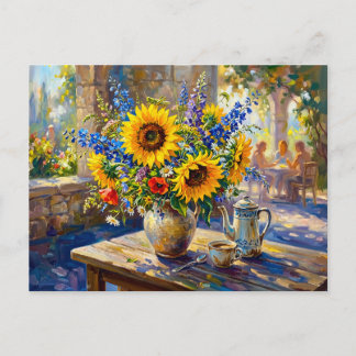 Zonnebloemen Delphinium Tuinpad Briefkaart