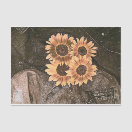 Zonnebloemen Denim Yellow Brown Rustige kunst Tissuepapier (Voorkant)