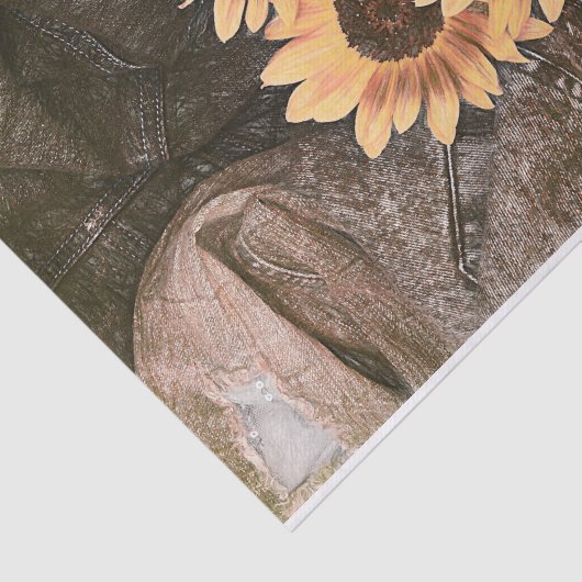 Zonnebloemen Denim Yellow Brown Rustige kunst Tissuepapier (Detail)