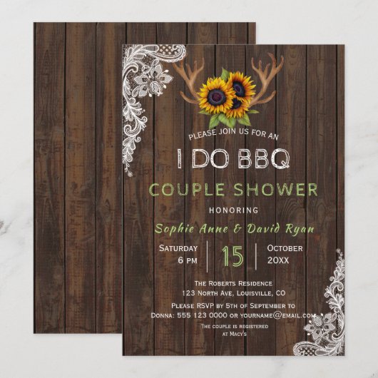 Zonnebloemen die ik doe met de BBQ Couple Shower Kaart (Voorkant / Achterkant)