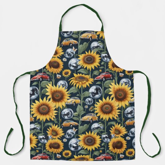 Zonnebloemen Disco Balls en Kever Bug Cars Schort (Voorkant)