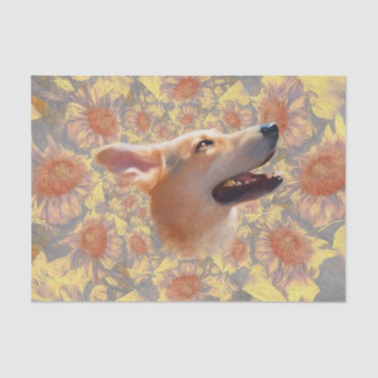 Zonnebloemen Dog Cute Yellow Floral Elegant Fine A Tissuepapier (Voorkant)