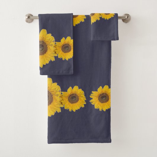 Zonnebloemen, donkerblauw bad handdoek (Insitu)