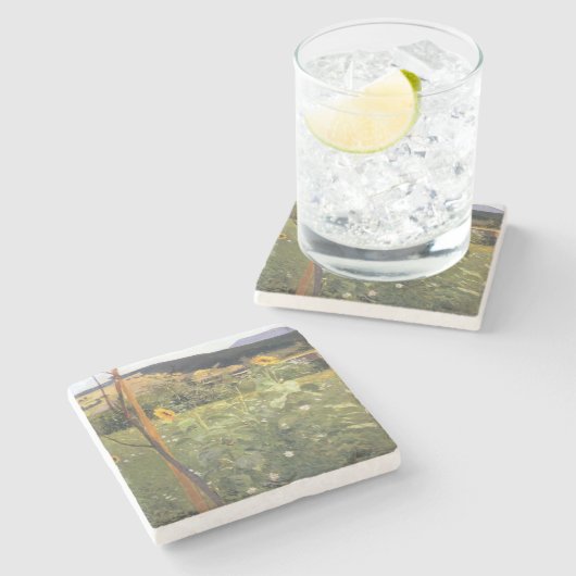 Zonnebloemen (door Jacek Malczewski) Stenen Onderzetter (Zijkant)