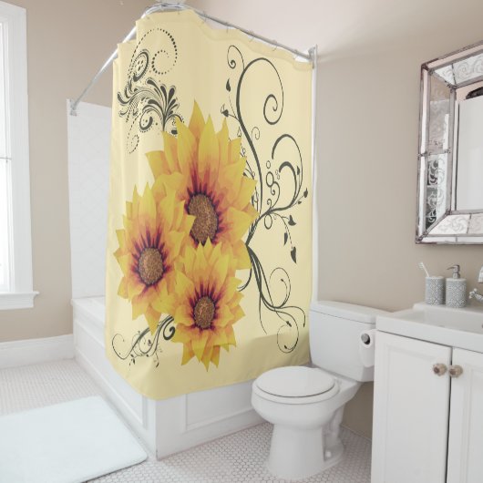 Zonnebloemen douchegordijn (In situ)