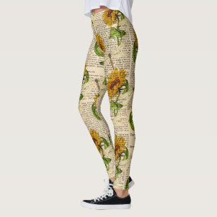 Zonnebloemen Dragonflies Old Newspaper Country Sty Leggings