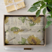 Zonnebloemen Dragonflies Old Newspaper Country Sty Tissuepapier (Geschenk)