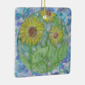 Zonnebloemen Dream Circle met Blauwgroen kunstvers Keramisch Ornament (Rechts)