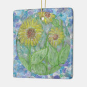 Zonnebloemen Dream Circle met Blauwgroen kunstvers Keramisch Ornament (Links)