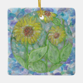 Zonnebloemen Dream Circle met Blauwgroen kunstvers Keramisch Ornament