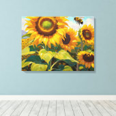 Zonnebloemen Drukke Bee Zomer Dag Schilderen Canvas Afdruk (Insitu (Houten vloer))