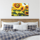 Zonnebloemen Drukke Bee Zomer Dag Schilderen Canvas Afdruk (Insitu (Slaapkamer))
