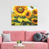 Zonnebloemen Drukke Bee Zomer Dag Schilderen Canvas Afdruk (Insitu (Woonkamer))