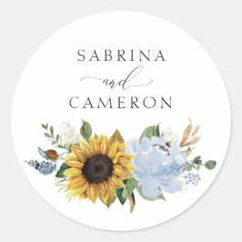 Zonnebloemen Dusty Blue Floral Elegant Envelope Se Ronde Sticker
