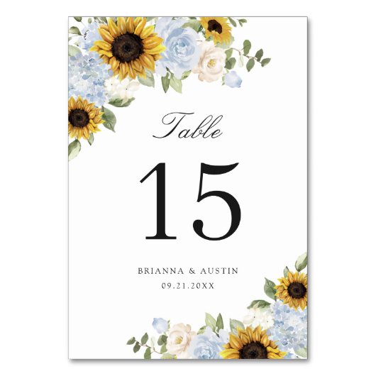 Zonnebloemen Dusty Blue Floral Rustial Table Numbe Kaart (Achterkant)