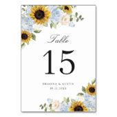 Zonnebloemen Dusty Blue Floral Rustial Table Numbe Kaart (Voorkant)
