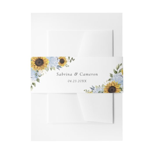 Zonnebloemen Dusty Blue Floral Rustic Wedding Uitnodigingen Wikkel (Voorkant Voorbeeld)