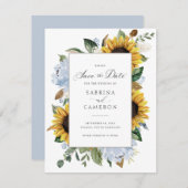 Zonnebloemen Dusty Blue Flowers Elegant Wedding Kaart (Voorkant / Achterkant)