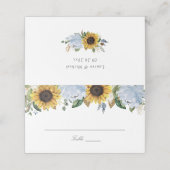 Zonnebloemen Dusty Blue Flowers Elegant Wedding Plaatskaartje (Buitenkant ongevouwen)