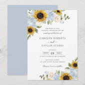 Zonnebloemen Dusty Blue Flowers Greenery Wedding Kaart (Voorkant / Achterkant)