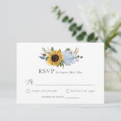 Zonnebloemen Dusty Blue Flowers Rustic Wedding RSV Kaart (Staand voorkant)