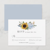 Zonnebloemen Dusty Blue Flowers Rustic Wedding RSV Kaart (Voorkant / Achterkant)