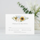 Zonnebloemen Dusty Blue Flowers Rustic Wedding RSV Kaart (Staand voorkant)