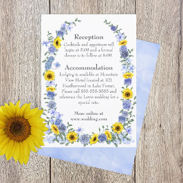 Zonnebloemen, Dusty Blue Roos Border Wedding Detai Informatiekaartje